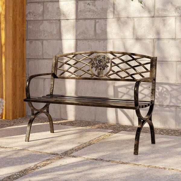 Belleze 50" Patio Bench Furniture Porch Chair Seat Steel Frame, Bronze